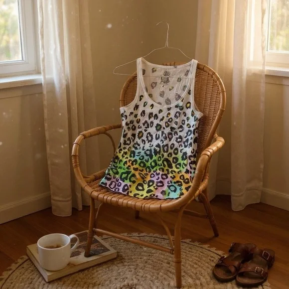 Vintage Delia*s Rainbow Leopard Print Ribbed Tank Top - Large | 90s/Early 00s - Picture 4 of 11